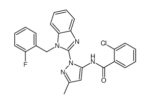 2-chloro-N-[2-[1-[(2-fluorophenyl)methyl]benzimidazol-2-yl]-5-methylpyrazol-3-yl]benzamide Structure