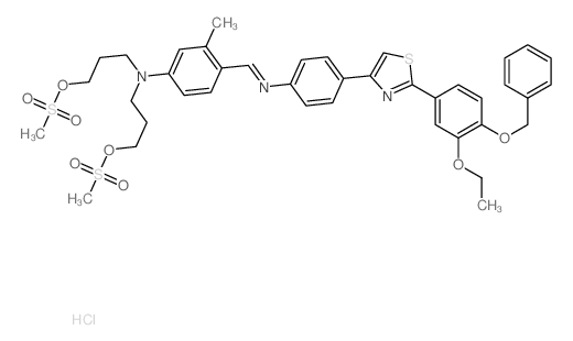 4-[[4-[2-(3-ethoxy-4-phenylmethoxy-phenyl)-1,3-thiazol-4-yl]phenyl]iminomethyl]-3-methyl-N,N-bis(3-methylsulfonyloxypropyl)aniline结构式