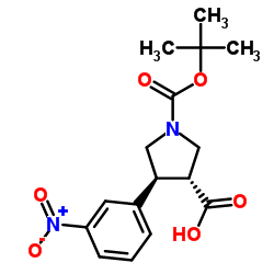 Boc-(+/-)-反式-4-(3-硝基-苯基)-吡咯烷-3-羧酸结构式