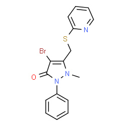 4-BROMO-2-METHYL-1-PHENYL-3-(2-PYRIDYLTHIOMETHYL)-3-PYRAZOLIN-5-ONE结构式