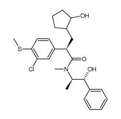 2(R)-(3-chloro-4-methylsulfanyl-phenyl)-3-(2-hydroxycyclopentyl)-N-[2(R)-hydroxy-1(R)-methyl-2(R)-phenylethyl]-N-methyl-proprionamide Structure