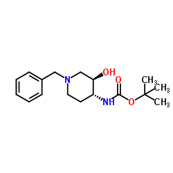 2-Methyl-2-propanyl [(3R,4R)-1-benzyl-3-hydroxy-4-piperidinyl]carbamate结构式