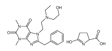 5-oxo-L-proline, compound with 8-benzyl-7-[2-[ethyl(2-hydroxyethyl)amino]ethyl]-3,7-dihydro-1,3-dimethyl-1H-purine-2,6-dione (1:1)结构式