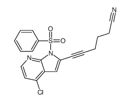 6-[4-Chloro-1-(phenylsulfonyl)-1H-pyrrolo[2,3-b]pyridin-2-yl]-5-h exynenitrile结构式