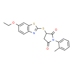 3-[(6-ethoxy-1,3-benzothiazol-2-yl)sulfanyl]-1-(2-methylphenyl)pyrrolidine-2,5-dione structure