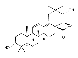 3α,21α,22β-Trihydroxyoleana-11,13(18)-dien-28-oic acid β-lactone结构式