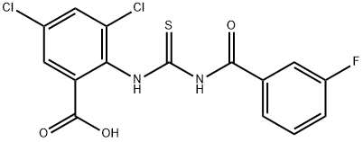 3,5-dichloro-2-[[[(3-fluorobenzoyl)amino]thioxomethyl]amino]-benzoic acid结构式