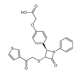 3-(R)-4-(R)-1-(phenyl)-3-(thien-3-ylcarbonylmethylsulphanyl)-4-[4-(carboxymethoxy)phenyl]azetidin-2-one Structure