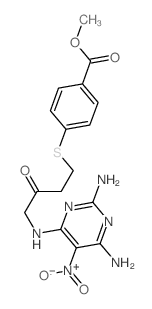 Benzoic acid,4-[[4-[(2,6-diamino-5-nitro-4-pyrimidinyl)amino]-3-oxobutyl]thio]-, methylester Structure