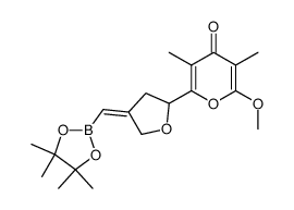 (+/-)-2-methoxy-3,5-dimethyl-6-(4-((4,4,5,5-tetramethyl-1,3,2-dioxaborolan-2-yl)methylene)-tetrahydrofuran-2-yl)-4H-pyran-4-one Structure