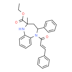 ethyl 5-methyl-3-phenyl-2-[(E)-3-phenylprop-2-enoyl]-2,6-diazabicyclo[ 5.4.0]undeca-7,9,11-triene-5-carboxylate结构式