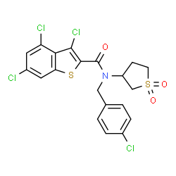 Benzo[b]thiophene-2-carboxamide, 3,4,6-trichloro-N-[(4-chlorophenyl)methyl]-N-(tetrahydro-1,1-dioxido-3-thienyl)- (9CI) structure