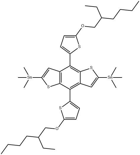 (4,8-bis(5-((2-ethylhexyl)oxy)thiophen-2-yl)benzo[1,2-b:4,5-b']dithiophene-2,6-diyl)bis(trimethylstannane)结构式