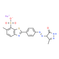 2-[4-[[(4,5-Dihydro-3-methyl-5-oxo-1H-pyrazol)-4-yl]azo]phenyl]-6-methyl-7-benzothiazolesulfonic acid sodium salt structure