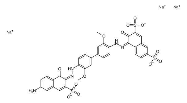 trisodium 4-[[4'-[(6-amino-1-hydroxy-3-sulphonato-2-naphthyl)azo]-3,3'-dimethoxy[1,1'-biphenyl]-4-yl]azo]-3-hydroxynaphthalene-2,7-disulphonate structure