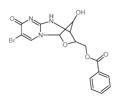 (2R)-3t-benzoyloxymethyl-8-bromo-11syn-hydroxy-2,3-dihydro-1H-2r,5c-methano-pyrimido[1,2-c][1,3,5]oxadiazepin-9-one结构式