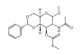 methyl 2-acetamido-4,6-O-benzylidene-2-deoxy-3-O-[methylthio(thiocarbonyl)]-α-D-glucopyranoside结构式