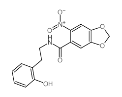 N-[2-(2-hydroxyphenyl)ethyl]-6-nitro-benzo[1,3]dioxole-5-carboxamide结构式