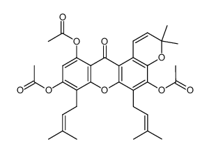 5,9,11-Tris(acetyloxy)-3,3-dimethyl-6,8-bis(3-methyl-2-butenyl)pyrano[3,2-a]xanthen-12(3H)-one结构式