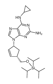 6-cyclopropylamine-9-((1R,4S)-4-((triisopropylsilyloxy)methyl)cyclopent-2-enyl)-9H-purin-2-amine Structure