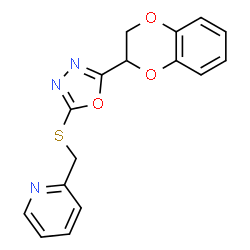 2-(2,3-Dihydrobenzo[b][1,4]dioxin-2-yl)-5-((pyridin-2-ylmethyl)thio)-1,3,4-oxadiazole structure