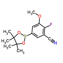 2-Fluoro-3-methoxy-5-(4,4,5,5-tetramethyl-1,3,2-dioxaborolan-2-yl)benzonitrile结构式