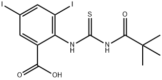 2-[[[(2,2-dimethyl-1-oxopropyl)amino]thioxomethyl]amino]-3,5-diiodo-benzoic acid structure