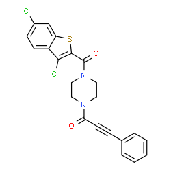 Piperazine, 1-[(3,6-dichlorobenzo[b]thien-2-yl)carbonyl]-4-(1-oxo-3-phenyl-2-propynyl)- (9CI) Structure