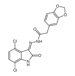 benzo[1,3]dioxol-5-yl-acetic acid [(3Z)-4,7-dichloro-2-oxo-1,2-dihydro-indol-3-ylidene]-hydrazide结构式