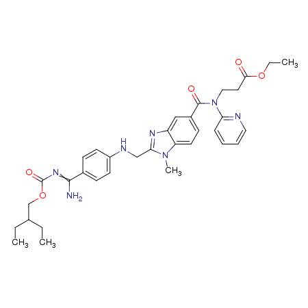 Ethyl3-(2-(((4-(N-((2-ethylbutoxy)carbonyl)carbamimidoyl)phenyl)amino)methyl)-1-methyl-N-(pyridin-2-yl)-1H-benzo[d]imidazole-5-carboxamido)propanoate Structure