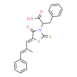 2-((Z)-5-((E)-2-methyl-3-phenylallylidene)-4-oxo-2-thioxothiazolidin-3-yl)-3-phenylpropanoic acid结构式