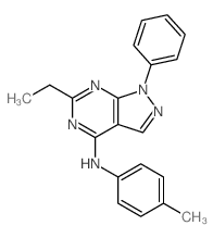 3-ethyl-N-(4-methylphenyl)-9-phenyl-2,4,8,9-tetrazabicyclo[4.3.0]nona-1,3,5,7-tetraen-5-amine结构式