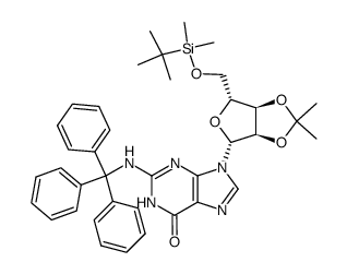 9-((3aR,4R,6R,6aR)-6-(((tert-butyldimethylsilyl)oxy)methyl)-2,2-dimethyltetrahydrofuro[3,4-d][1,3]dioxol-4-yl)-2-(tritylamino)-1,9-dihydro-6H-purin-6-one结构式