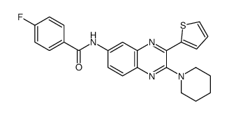 4-fluoro-N-(2-piperidin-1-yl-3-thiophen-2-ylquinoxalin-6-yl)benzamide结构式