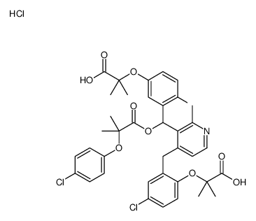 2-[3-[[4-[[2-(2-carboxypropan-2-yloxy)-5-chlorophenyl]methyl]-2-methylpyridin-3-yl]-[2-(4-chlorophenoxy)-2-methylpropanoyl]oxymethyl]-4-chlorophenoxy]-2-methylpropanoic acid,hydrochloride结构式