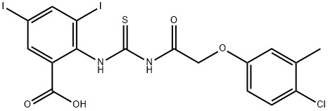 2-[[[[(4-chloro-3-methylphenoxy)acetyl]amino]thioxomethyl]amino]-3,5-diiodo-benzoic acid Structure