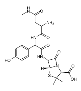 6-[D-2-(D-2-amino-3-N-methylcarbamoyl-propionamido)-2-p-hydroxy-phenylacetamido]penicillanic acid结构式