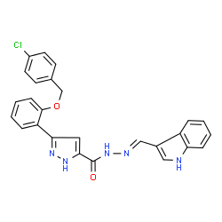 (E)-N-((1H-indol-3-yl)methylene)-3-(2-((4-chlorobenzyl)oxy)phenyl)-1H-pyrazole-5-carbohydrazide Structure