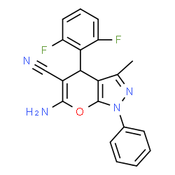 6-Amino-4-(2,6-difluorophenyl)-3-methyl-1-phenyl-1,4-dihydropyrano[2,3-c]pyrazole-5-carbonitrile结构式