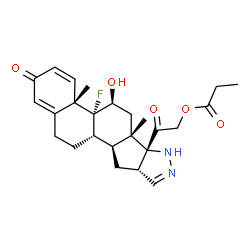 9-fluoro-2',16β-dihydro-11β,21-dihydroxypregna-1,4-dieno[17,16-c]pyrazole-3,20-dione 21-propionate Structure