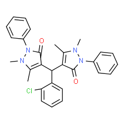 4,4-((2-chlorophenyl)methylene)bis(1,5-dimethyl-2-phenyl-1,2-dihydro-3H-pyrazol-3-one)结构式