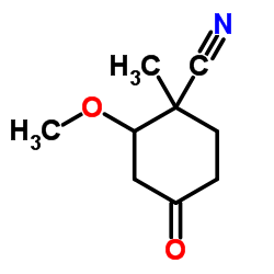 Cyclohexanecarbonitrile, 2-methoxy-1-methyl-4-oxo- (9CI) Structure