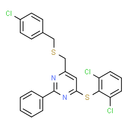 4-([(4-CHLOROBENZYL)SULFANYL]METHYL)-6-[(2,6-DICHLOROPHENYL)SULFANYL]-2-PHENYLPYRIMIDINE Structure