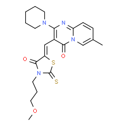 3-{[3-(3-methoxypropyl)-4-oxo-2-thioxo-1,3-thiazolidin-5-ylidene]methyl}-7-methyl-2-(1-piperidinyl)-4H-pyrido[1,2-a]pyrimidin-4-one structure