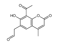 8-acetyl-6-(formylmethyl)-7-hydroxy-4-methylcoumarin结构式