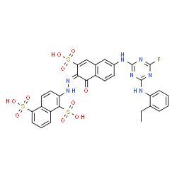 2-[[6-[[4-(ethylphenylamino)-6-fluoro-1,3,5-triazin-2-yl]amino]-1-hydroxy-3-sulpho-2-naphthyl]azo]naphthalene-1,5-disulphonic acid structure