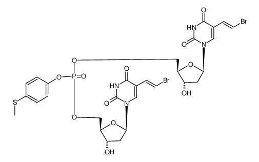 4-(methylthio)phenyl bis((E)-5-(2-bromovinyl)-2'-deoxyuridin-5'-yl) phosphate结构式