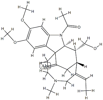 (19Z)-1-Acetyl-19,20-didehydro-17-hydroxy-10,11-dimethoxy-4-methyl-3,4-secocuran-3-one structure