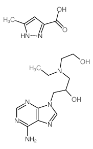 1-(6-aminopurin-9-yl)-3-(ethyl-(2-hydroxyethyl)amino)propan-2-ol; 5-methyl-1H-pyrazole-3-carboxylic acid结构式