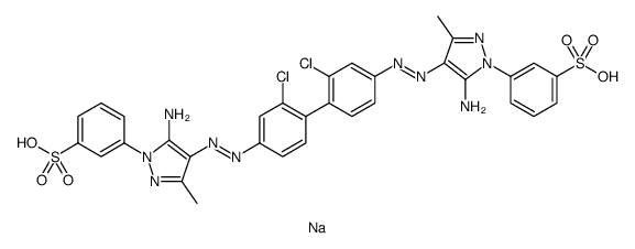 disodium 3,3'-[(2,2'-dichloro[1,1'-biphenyl]-4,4'-diyl)bis[azo(5-amino-3-methyl-1H-pyrazole-4,1-diyl)]]bis[benzenesulphonate] structure